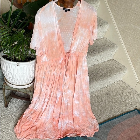 Torrid Peach Tie-Dye Clip - Dot Kimono Midi Cover - Picture 2 of 14